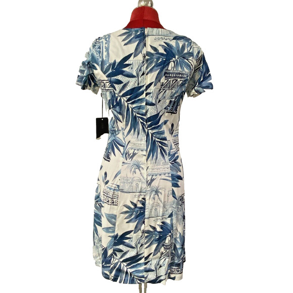 Tori Richard Honolulu Dress Made in Hawaii Short Sleeve Blue & White XS Vintage - Picture 7 of 12
